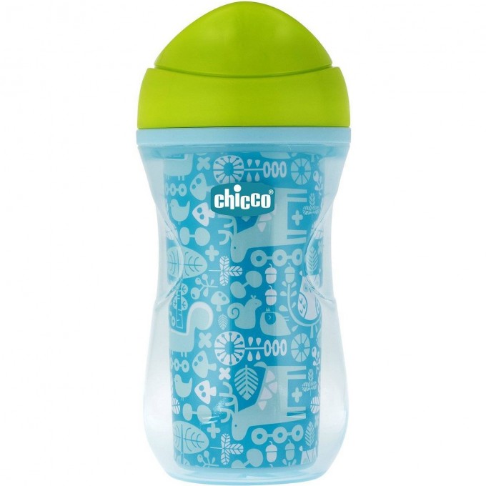Чашка-поильник CHICCO ACTIVE CUP (носик ободок), 14м+, 266 мл, голубой/орнамент 00006981200050