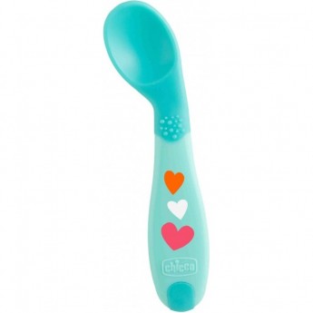 Ложка CHICCO BABYS FIRST SPOON, 8+, цвет голубой, рисунок сердечки Ложка CHICCO BABYS FIRST SPOON, 8+, цвет голубой, рисунок сердечки