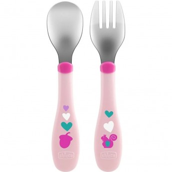 Набор столовых приборов CHICCO METAL CUTLERY 18м+ (ложка, вилка), розовый Набор столовых приборов CHICCO METAL CUTLERY 18м+ (ложка, вилка), розовый