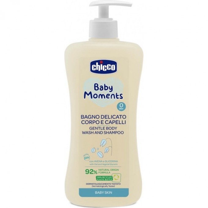 Нежная пена CHICCO BABY MOMENTS DELICATE SKIN для волос и тела 500 мл 00010594000000