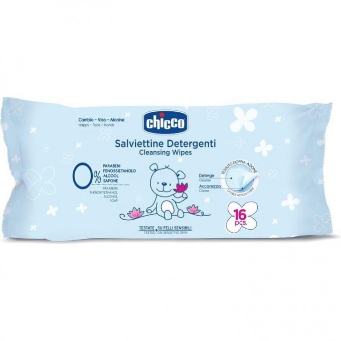 Очищающие салфетки CHICCO, 16 шт, Голубой 00009163200000