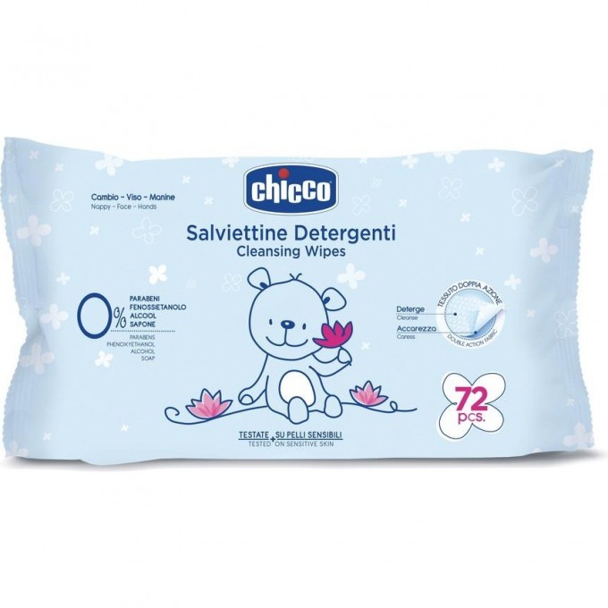 Очищающие салфетки CHICCO, 72 шт (без клапана), Голубой 00009163100000